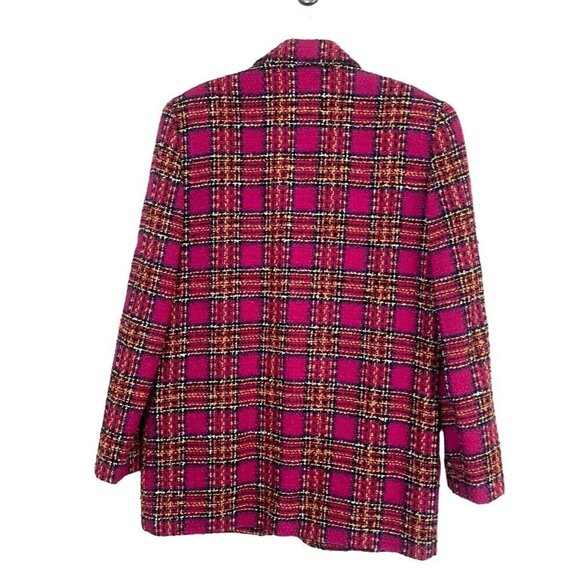 Jennifer Moore Blazer Women 6 Pink Wool Plaid Academia Preppy Old Money Retro - Picture 7 of 16